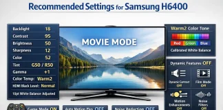 Paramètres recommandés pour le téléviseur Samsung H6400