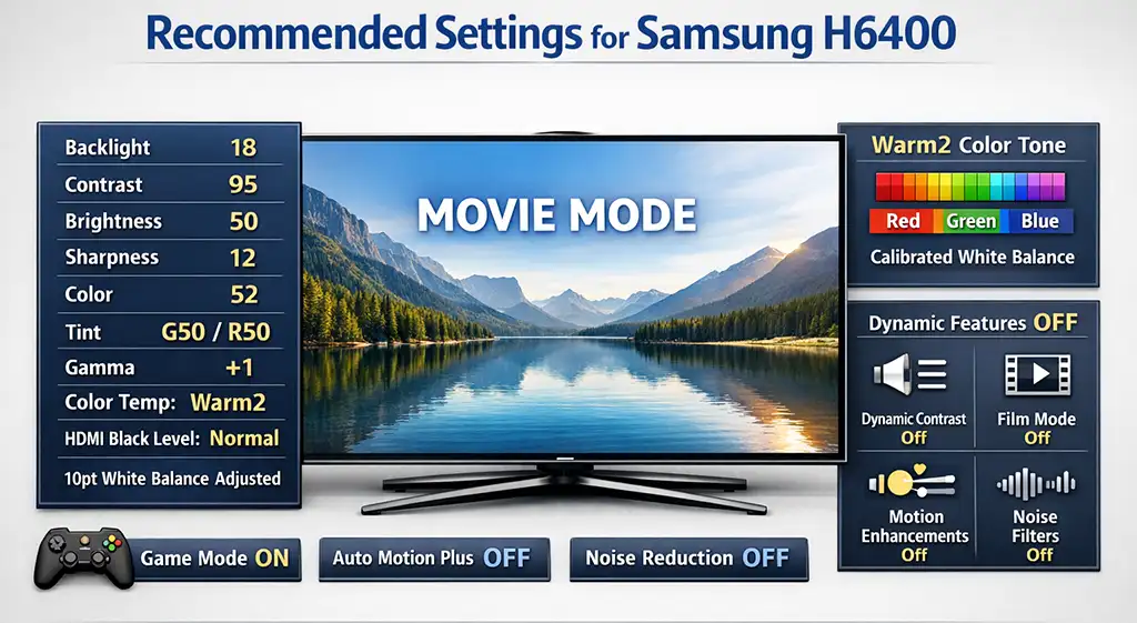 Recommended settings for TV Samsung H6400