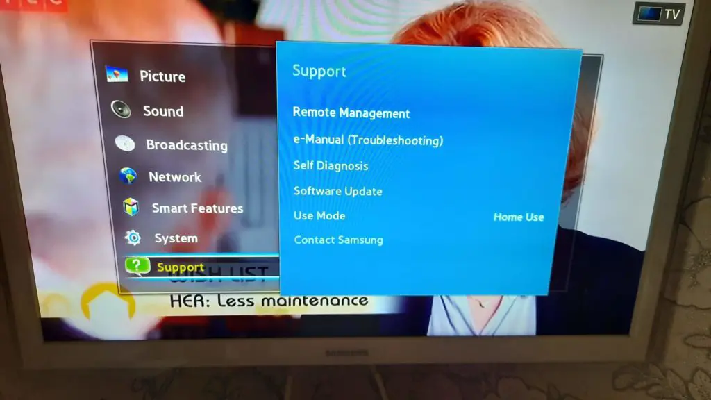 Support des menus des téléviseurs Samsung