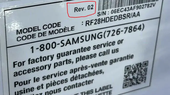 Exemple de numéro 02 sur l'étiquette d'information Samsung
