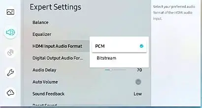 Sélection du format audio de l'entrée HDMI avec PCM dédié