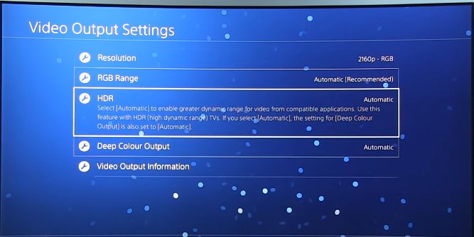 paramètres HDR sur PS4