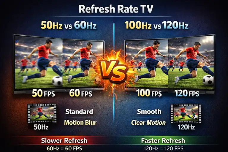 Refresh Rate TV 50 (60) Hz vs 100 (120) Hz